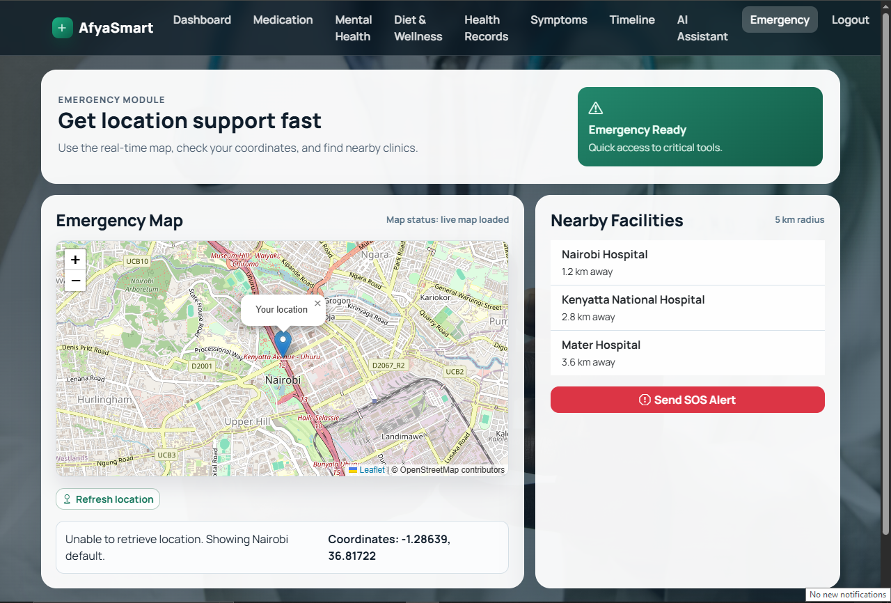 AfyaSmart emergency support map